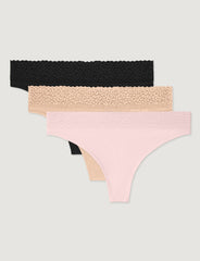 Women's Second Skin Thong, Lace Waist (3-Pack)