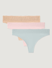Women's Second Skin Thong, Lace Waist (3-Pack)