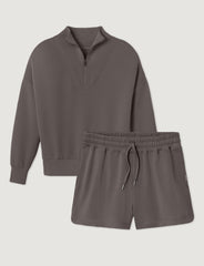 Women's Luxe Traveler Knit Quarter Zip & Mid-Rise Short Set