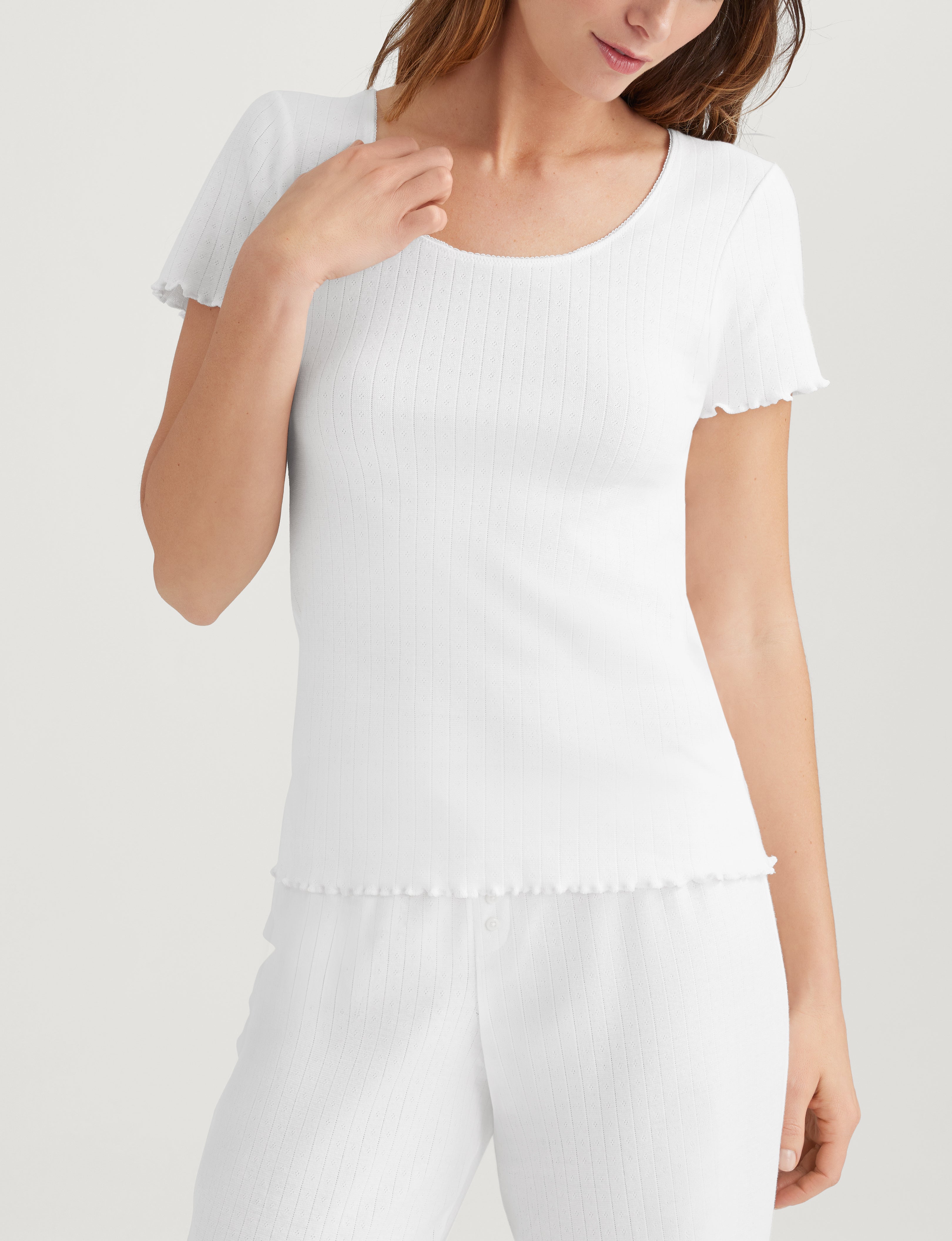 Women's Cotton Pointelle Rib Tee & Short Set