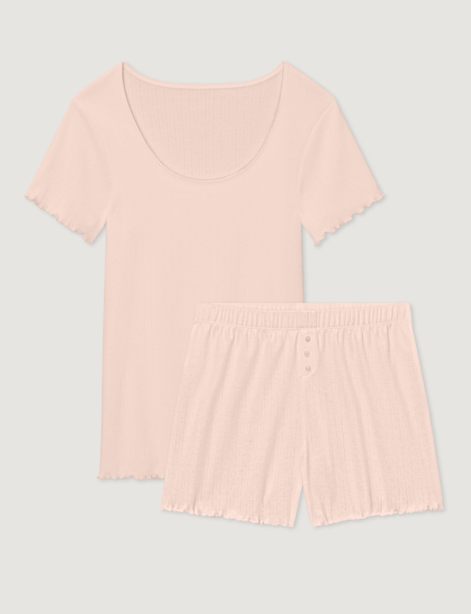 Women's Cotton Pointelle Rib Tee & Short Set