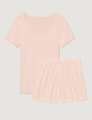 Women's Cotton Pointelle Rib Tee & Short Set