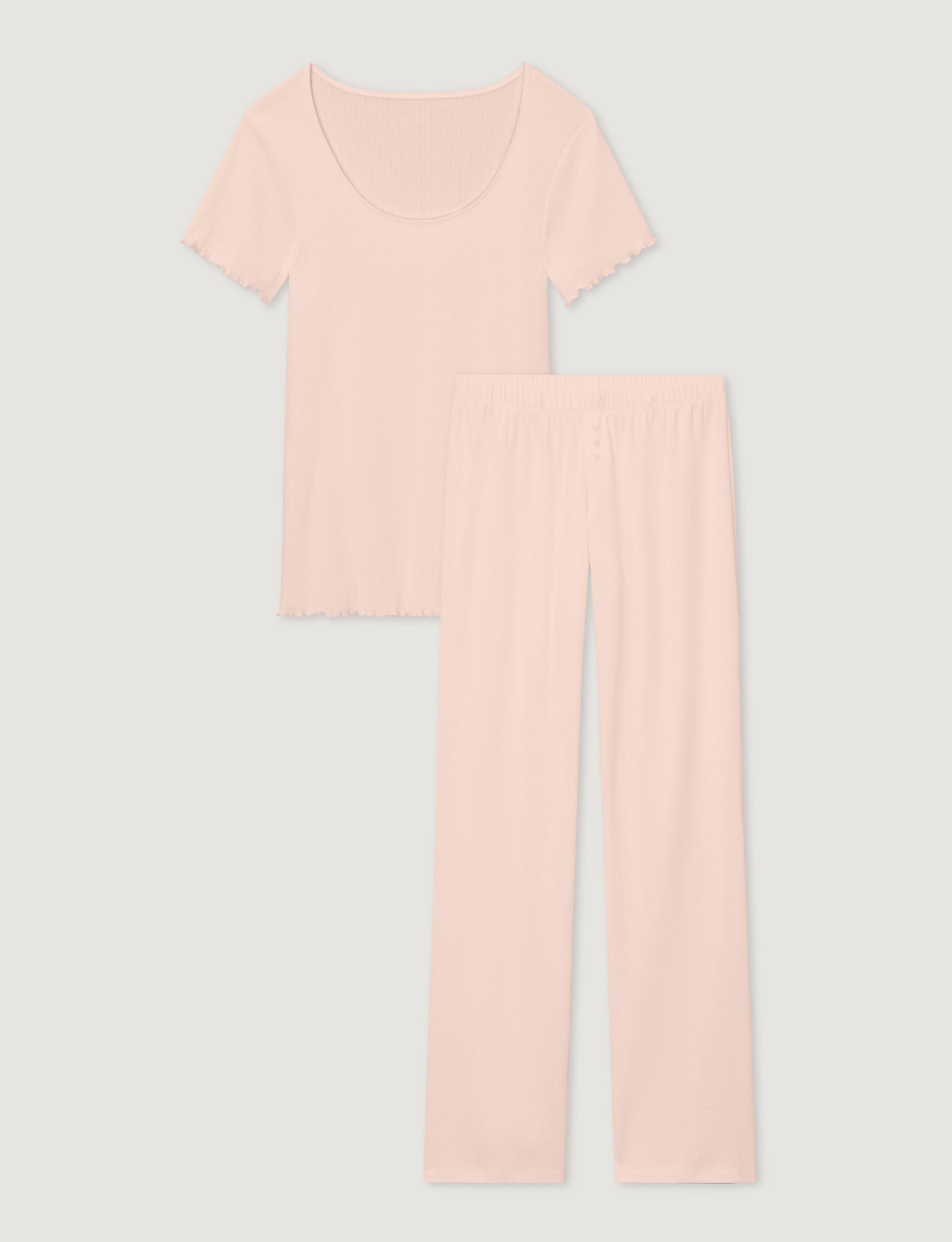 Women's Cotton Pointelle Rib Tee & Pant Set