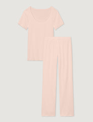 Women's Cotton Pointelle Rib Tee & Pant Set