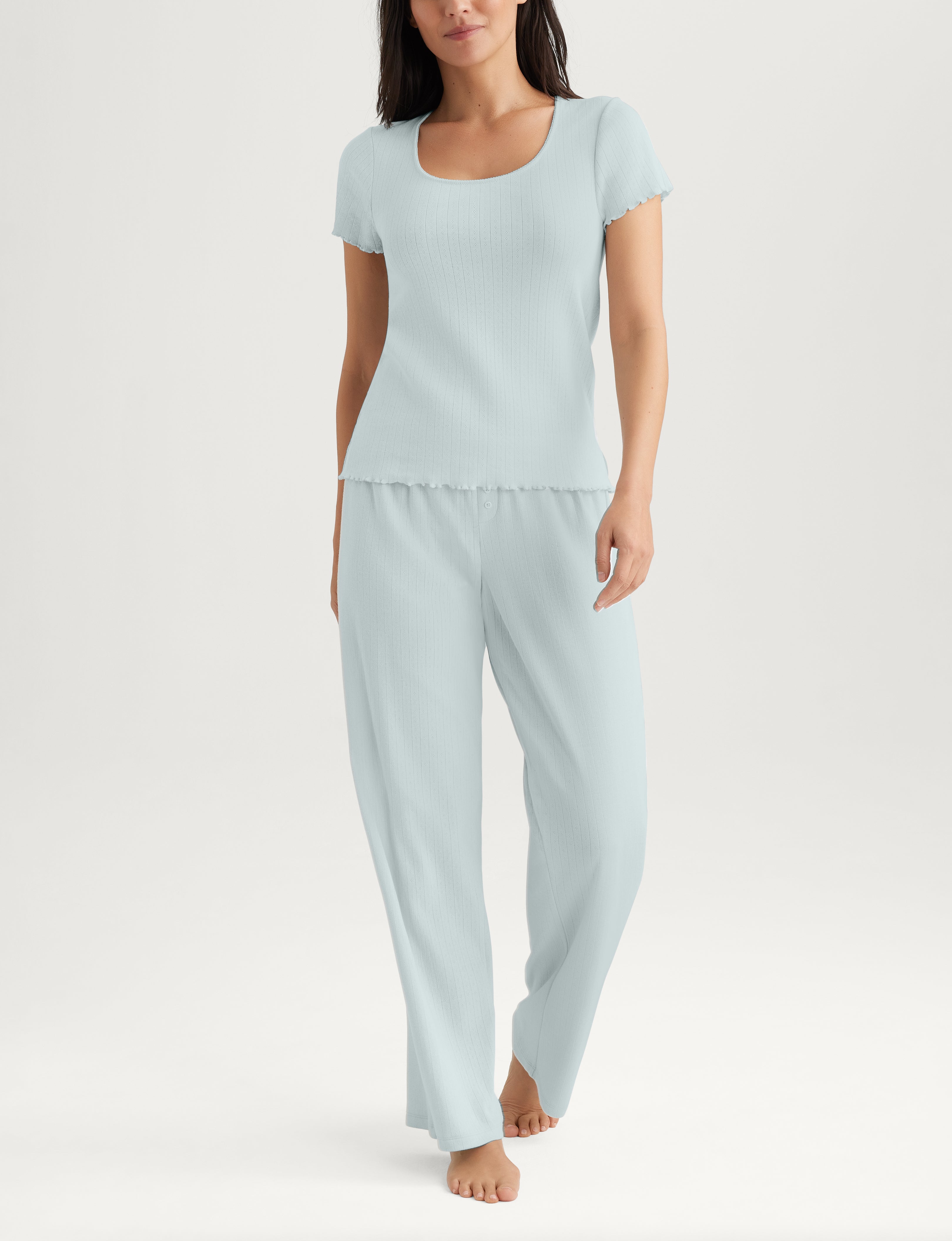 Women's Cotton Pointelle Rib Tee & Pant Set