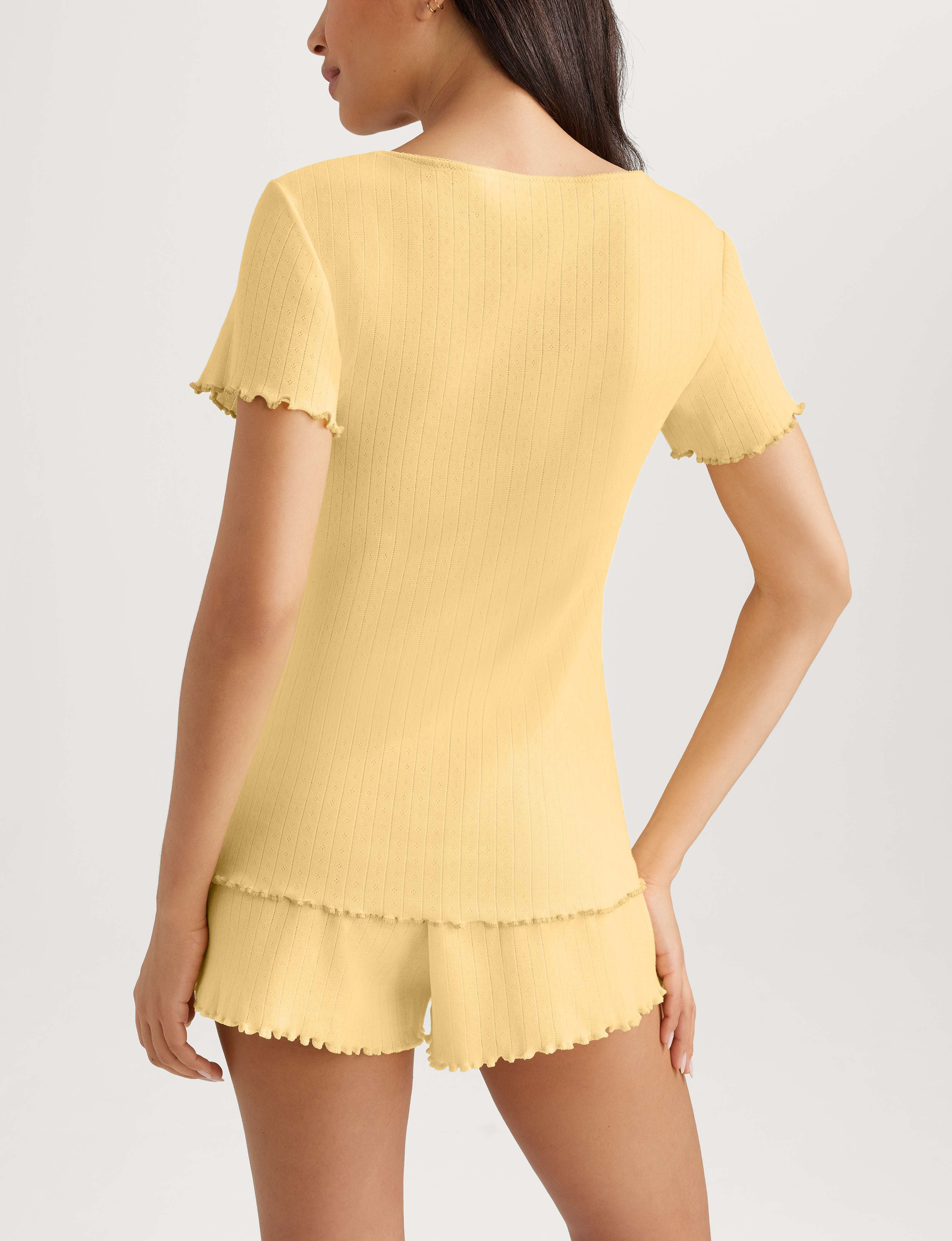 Women's Cotton Pointelle Rib Tee & Short Set