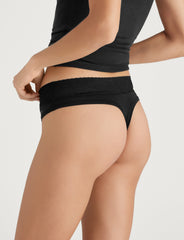 Women's Cool Cotton Thong, Lace Waist