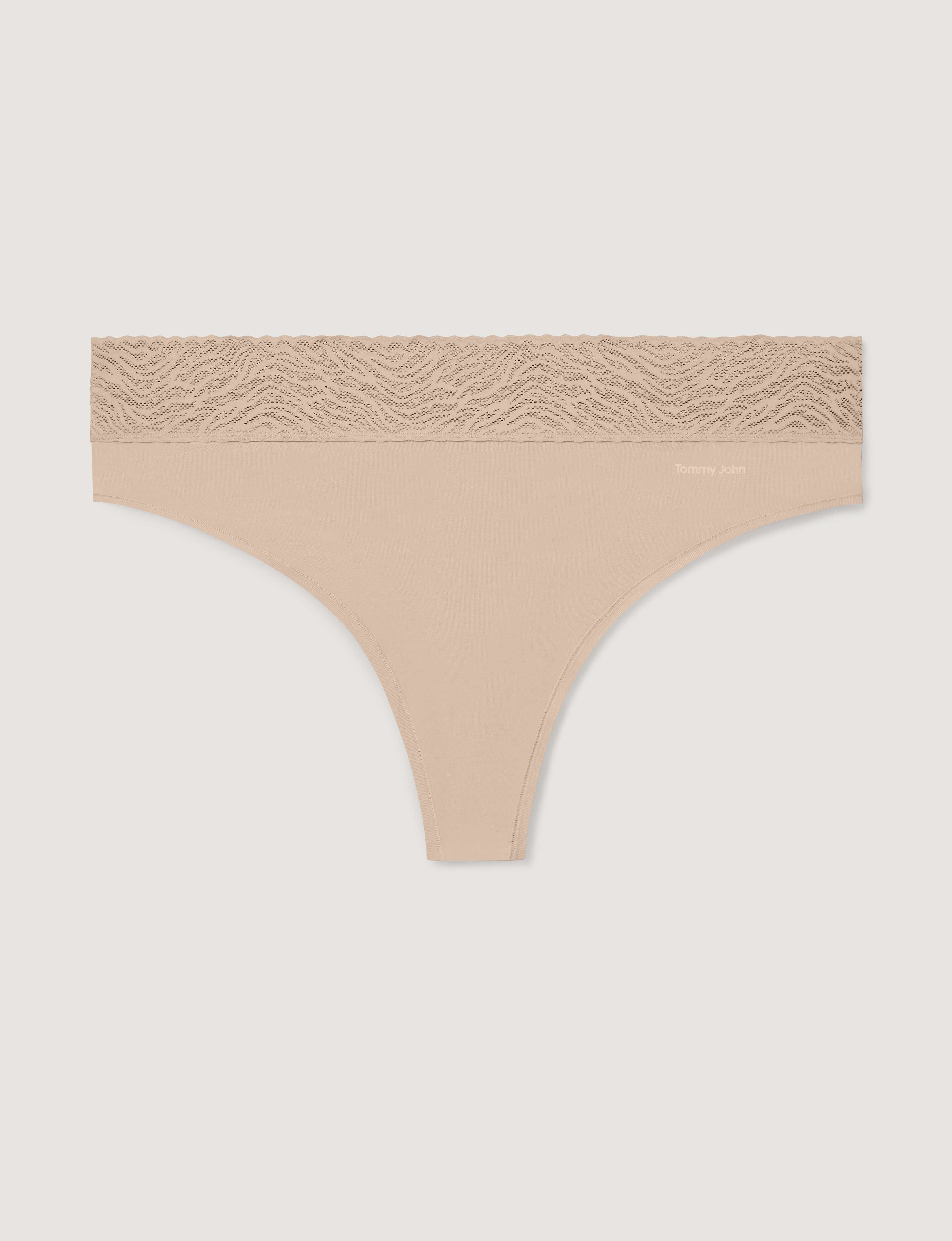 Women's Cool Cotton Thong, Lace Waist