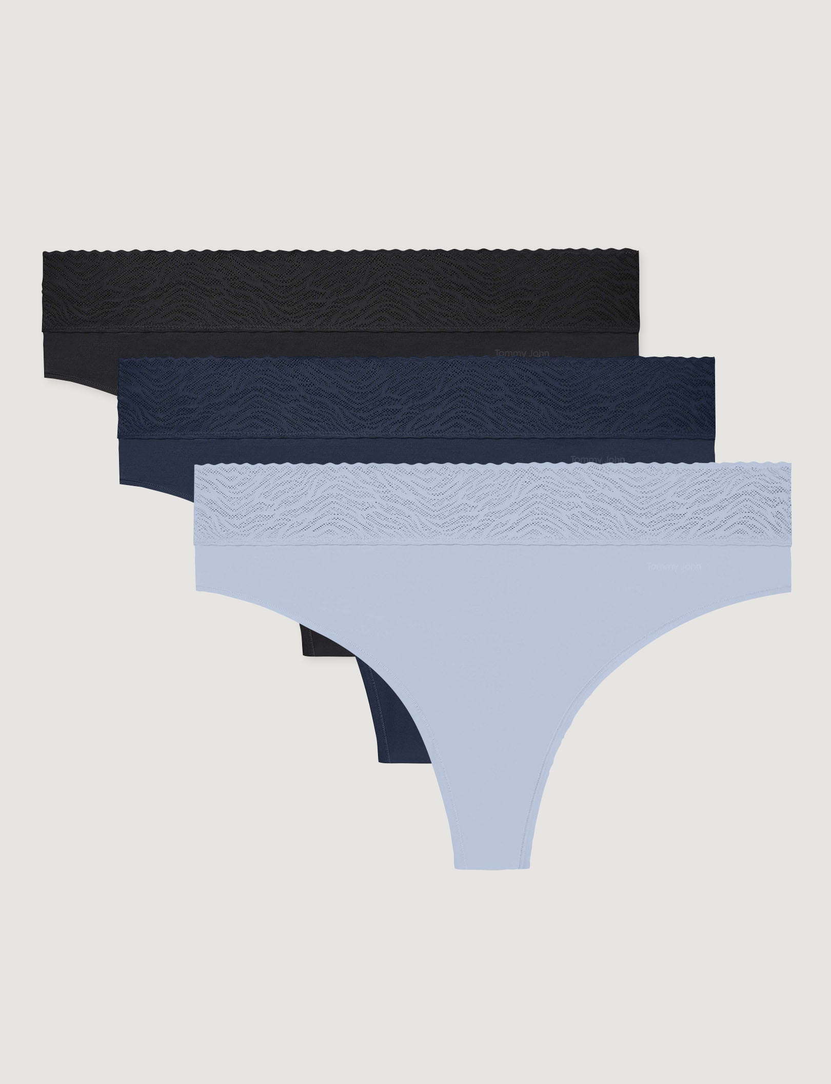 Women's Cool Cotton Thong, Lace Waist (3-Pack)