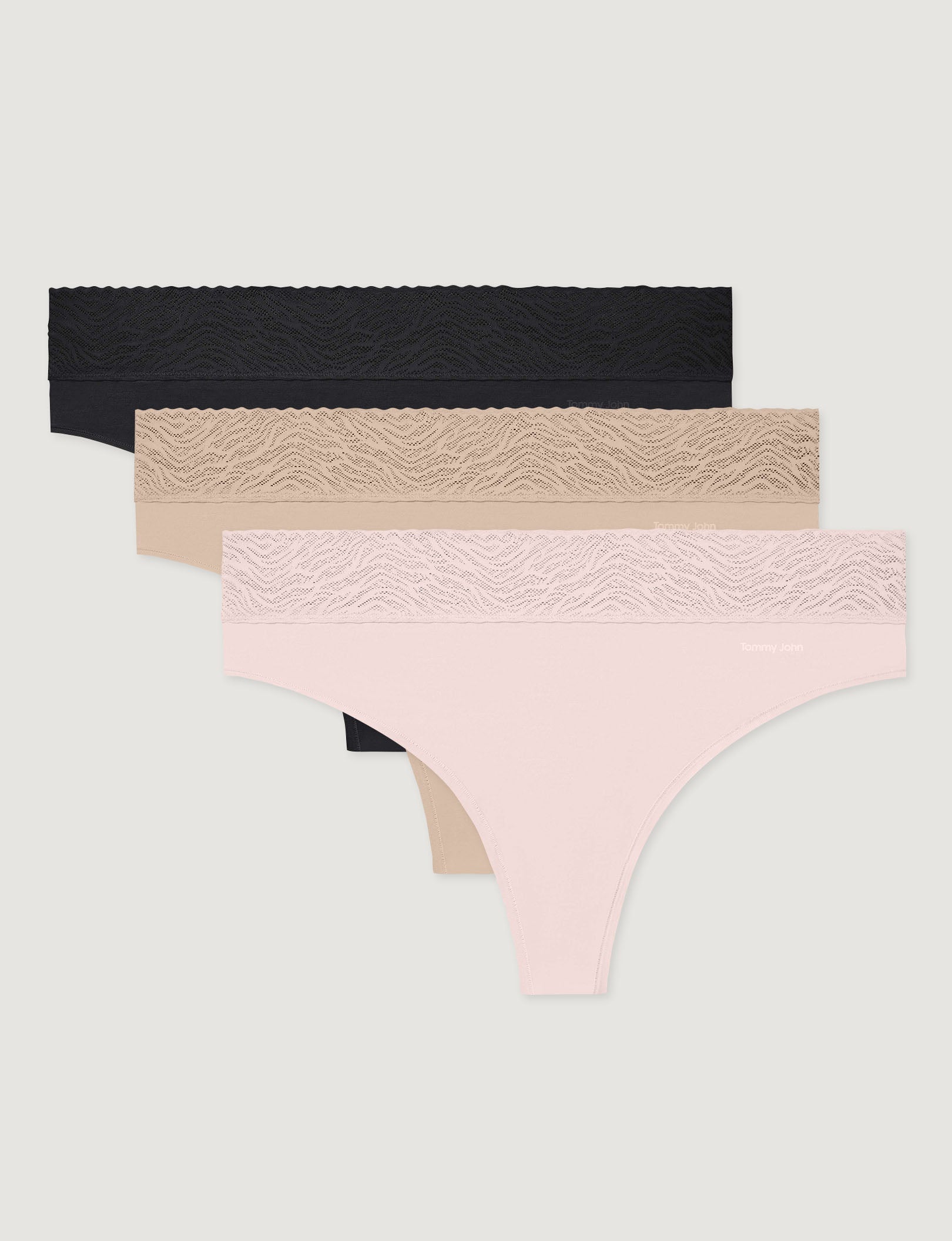 Women's Cool Cotton Thong, Lace Waist (3-Pack)