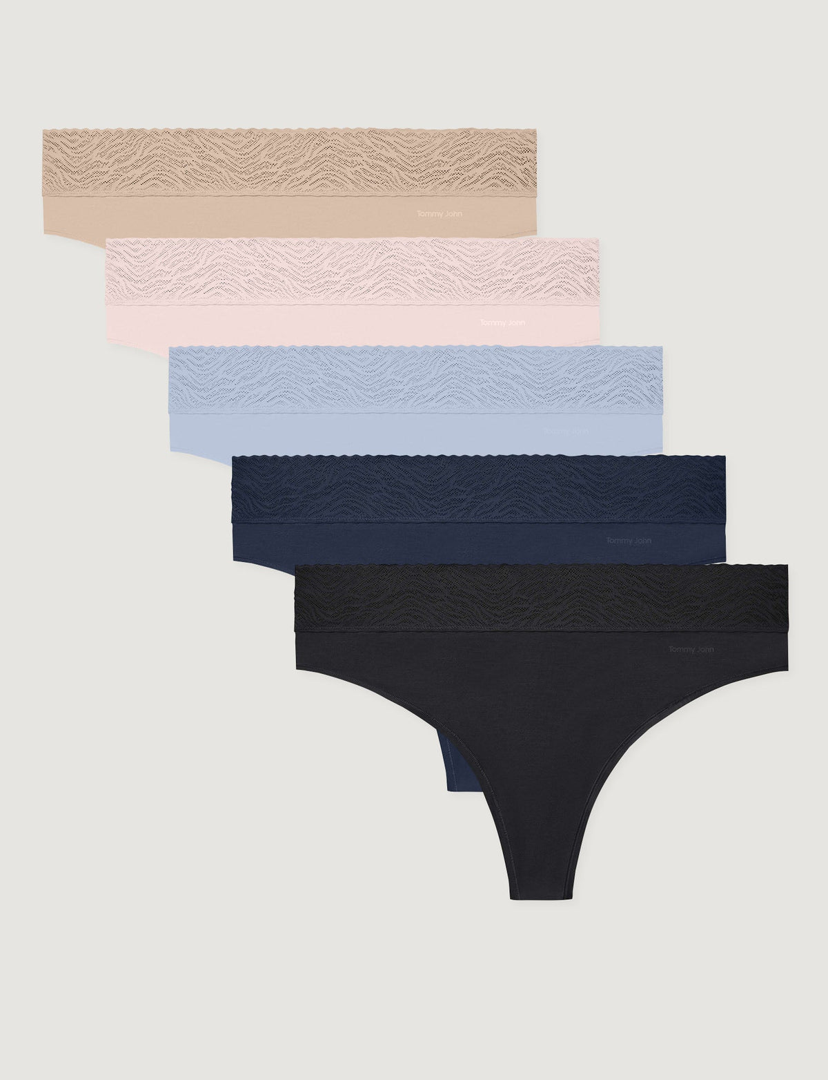 Women's Cool Cotton Thong, Lace Waist (5-Pack)