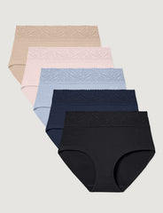 Women's Cool Cotton High Rise Brief, Lace Waist (5-Pack)