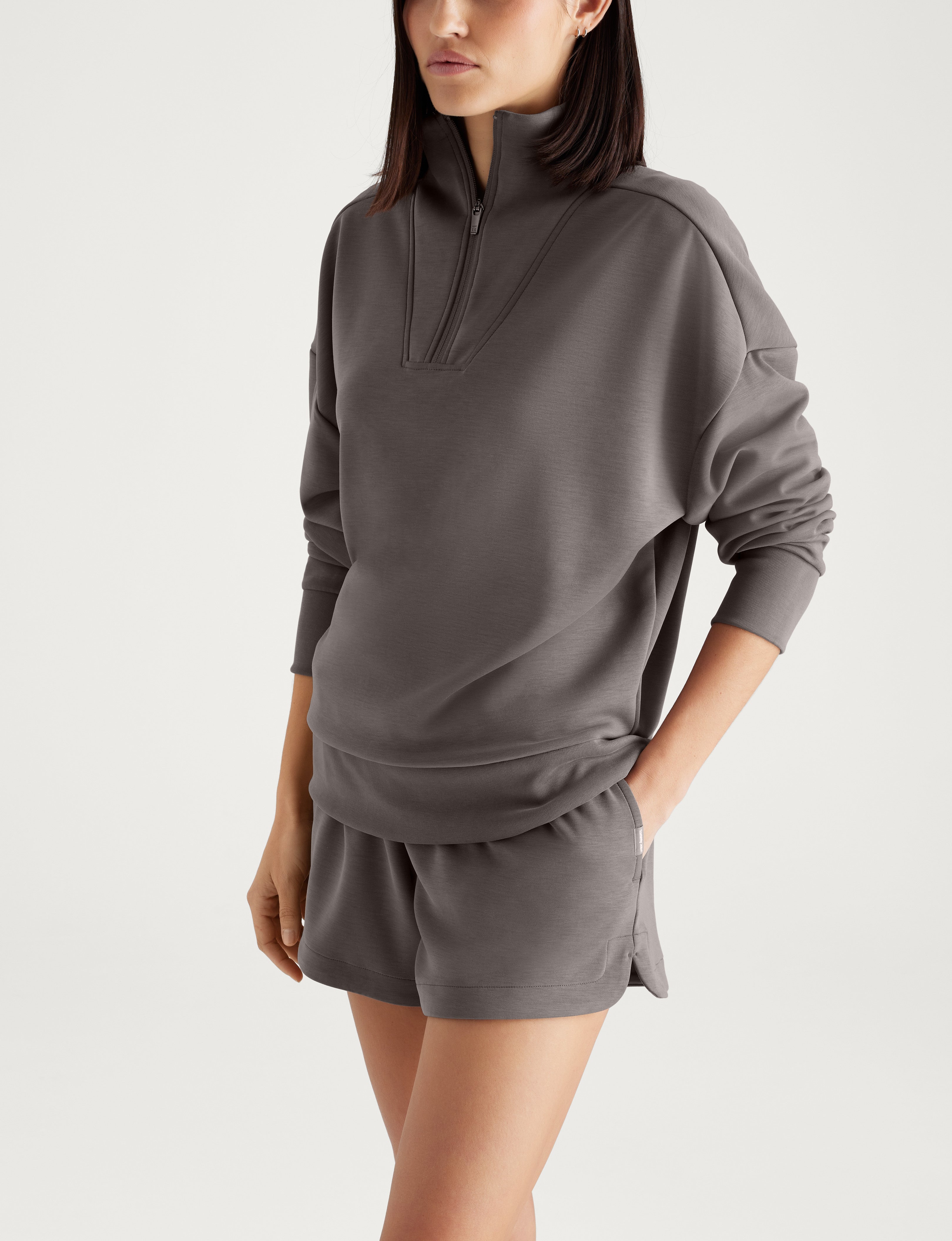 Women's Luxe Traveler Knit Quarter Zip & Mid-Rise Short Set